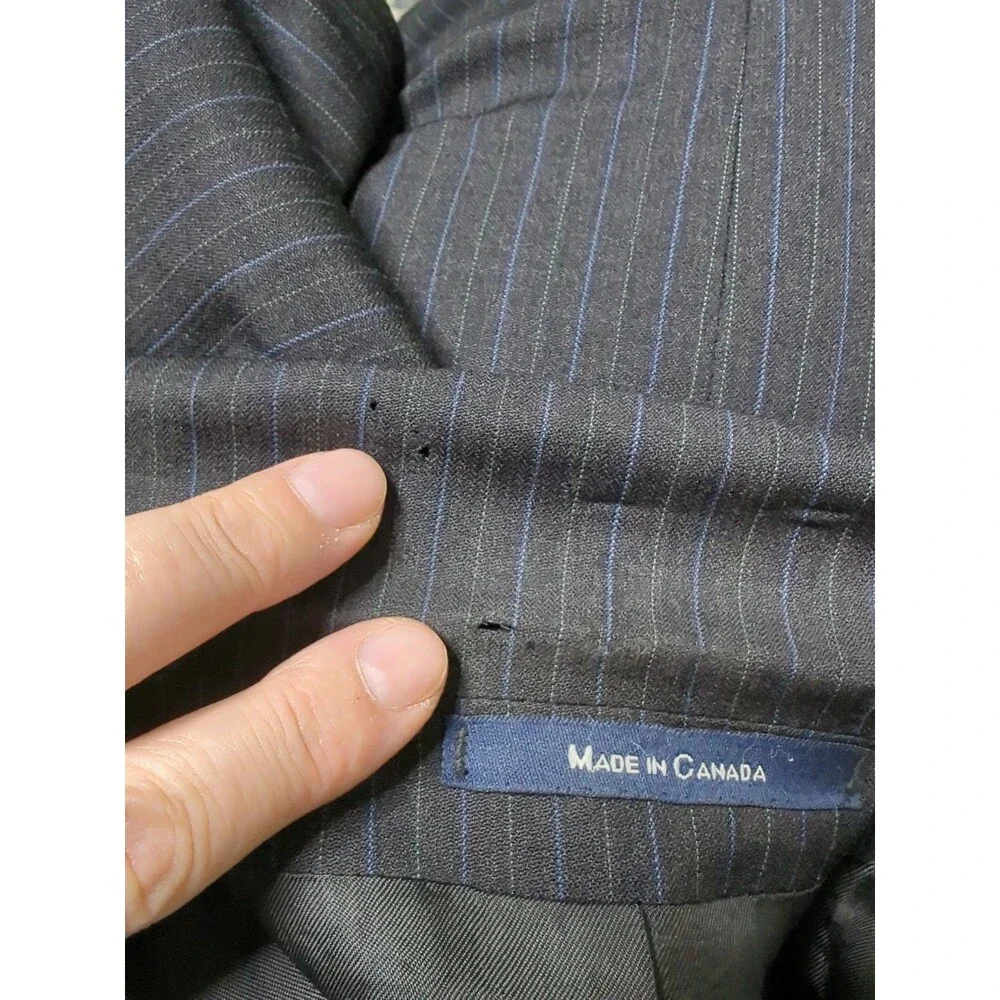VTG Polo University by Ralph Lauren Sz 41T Black Blazer Gray Blue Pinstripes BUT